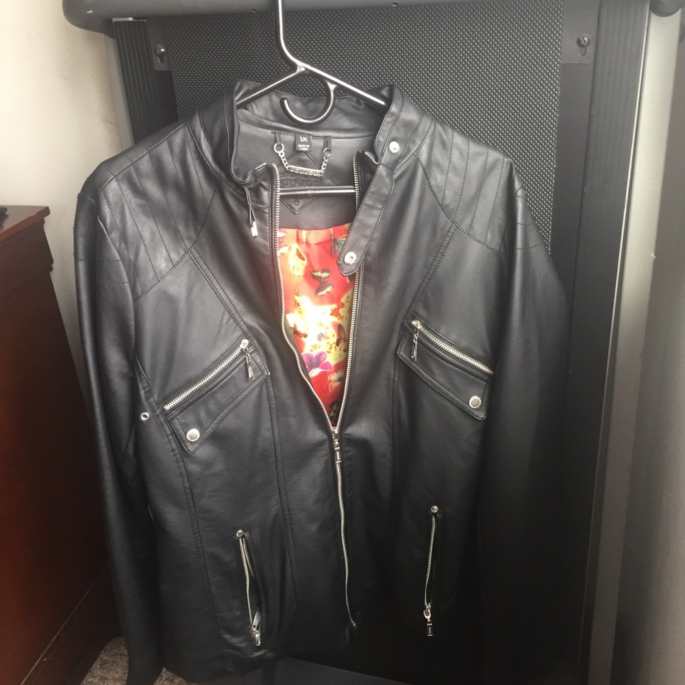 Flower leather jacket